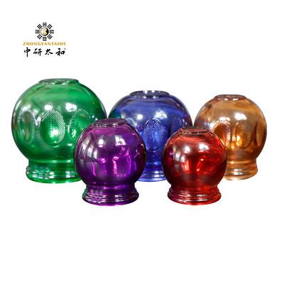 El ahuecamiento modificado para requisitos particulares del masaje 5pcs fijó la eliminación húmeda colorida del fuego del vidrio tradicional chino especial de la taza