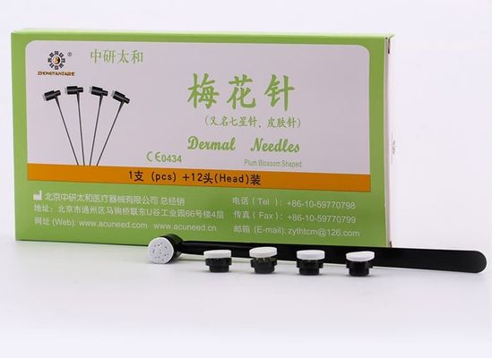 Agujas de ciruelo con mango de PVC, 12 agujas por caja, agujas de acupuntura adecuadas para profesionales de la acupuntura y el bienestar