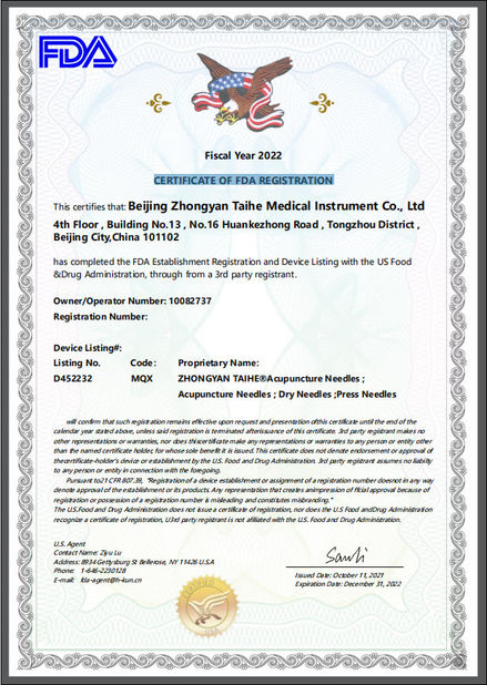 China Beijing Zhongyan Taihe Medical Instrument Co., Ltd. Certificaciones